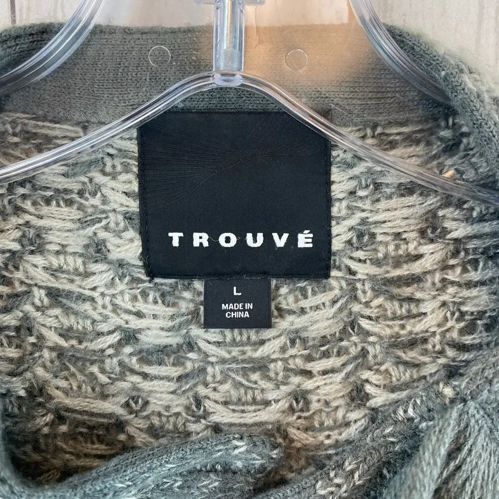 Trouve Gray Acrylic Knit Fringe Trim Long Cardigan Duster Sweater Size Large